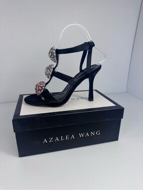 Azalea Wang Rhinestone Heels Black Strappy Sandals NEW IN BOX  Sizes 6-8.5